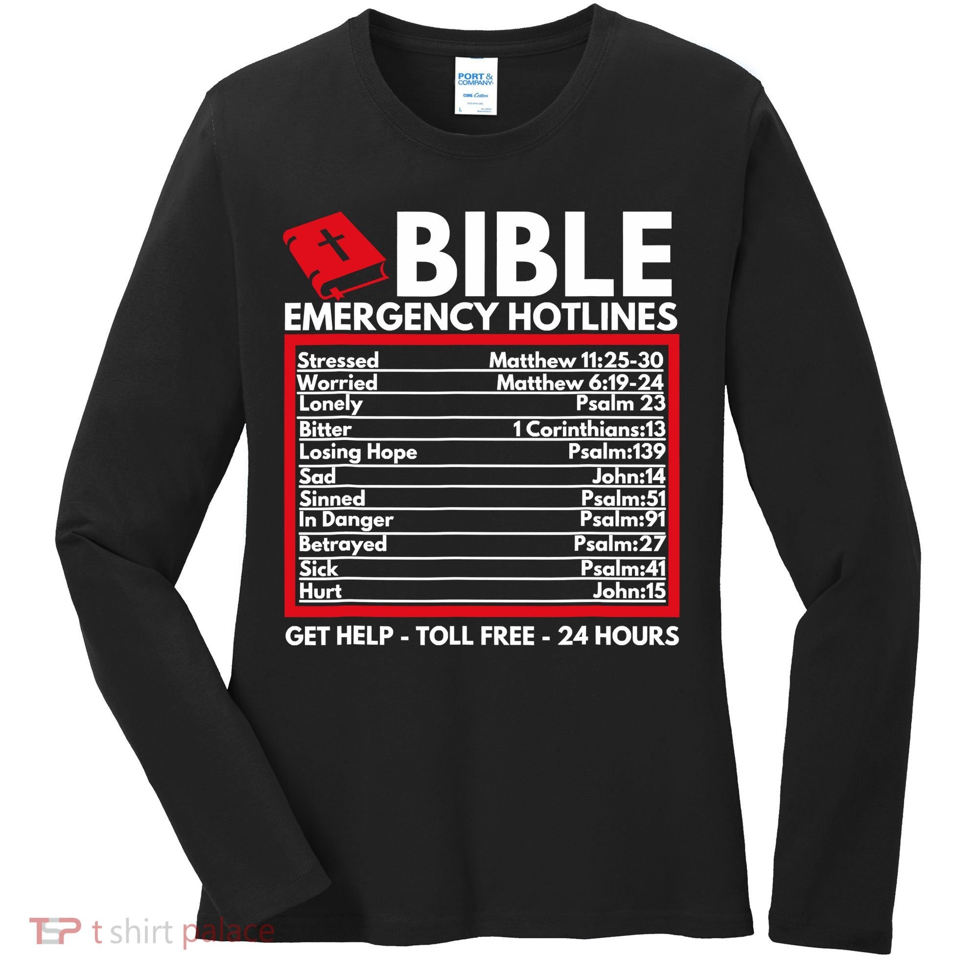 Bible Emergency Numbers Funny Christian Bible Jesus Women's Long Sleeve Shirt