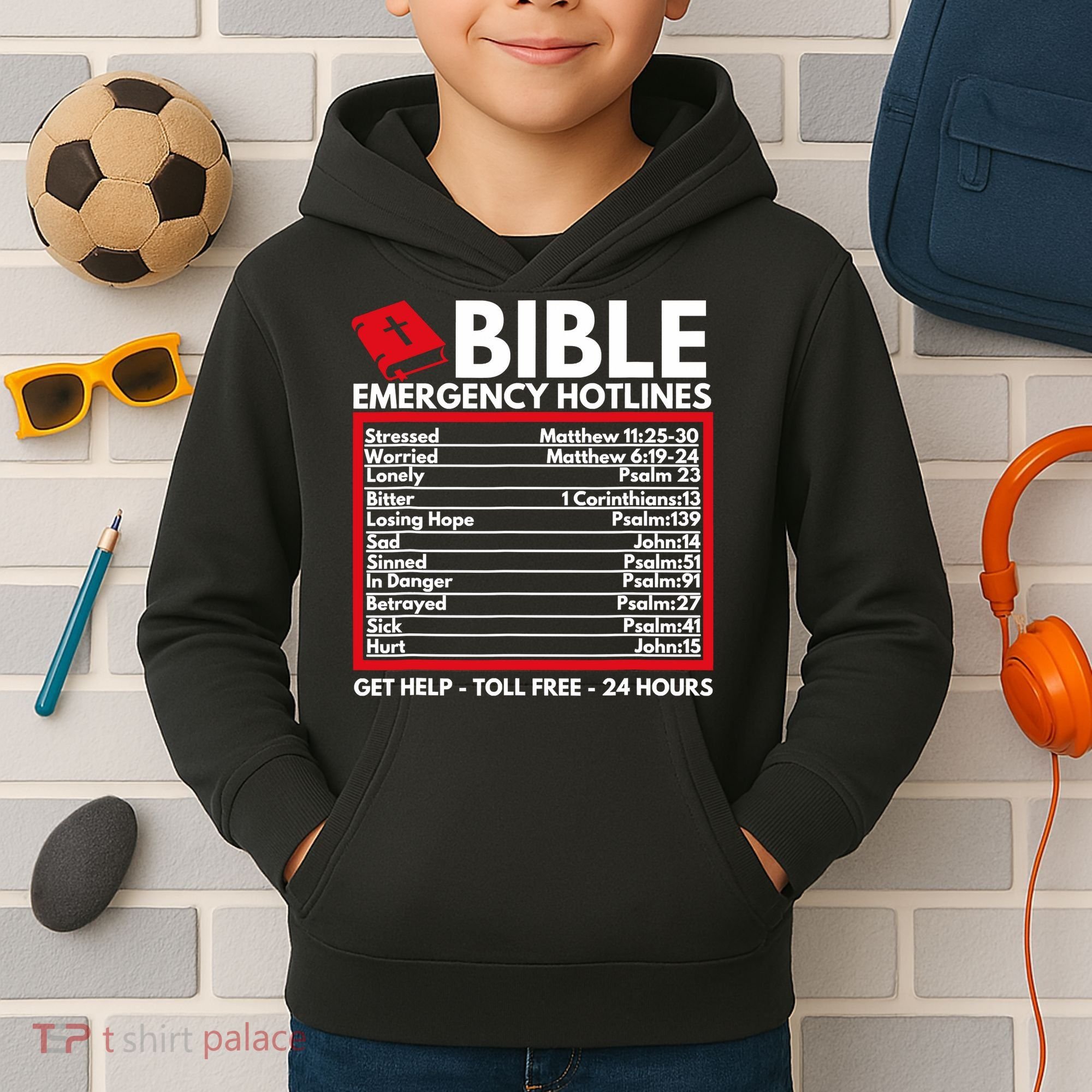 Bible Emergency Numbers Funny Christian Bible Jesus Kids Hoodie