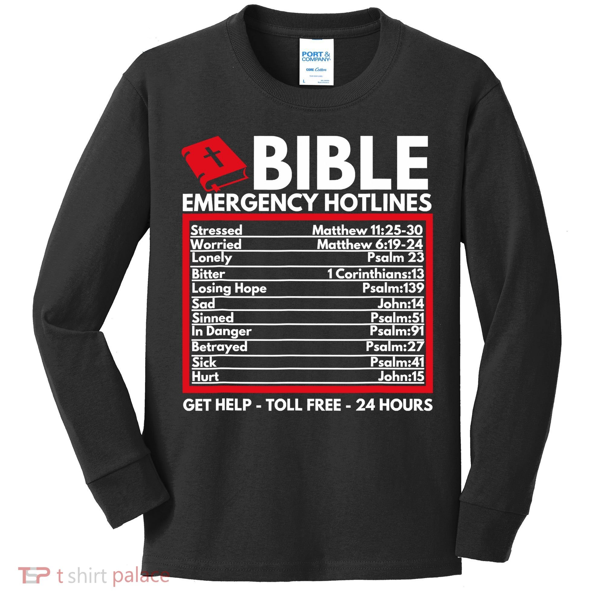 Bible Emergency Numbers Funny Christian Bible Jesus Kids Long Sleeve Shirt