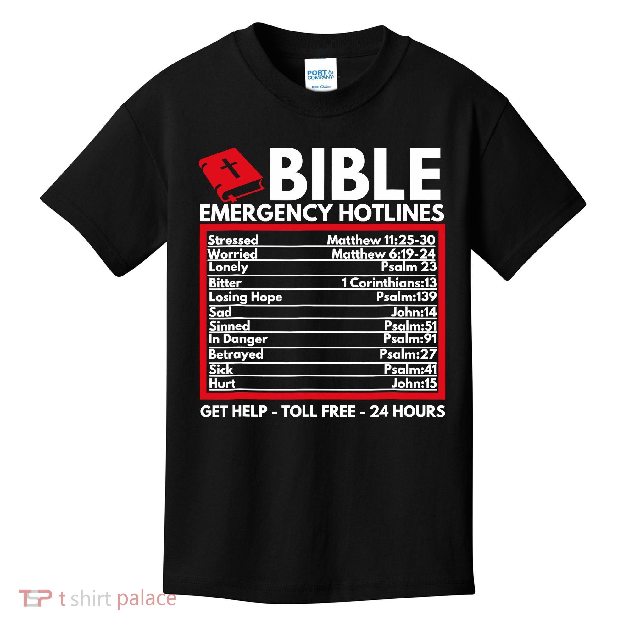 Bible Emergency Numbers Funny Christian Bible Jesus Kids T-Shirt