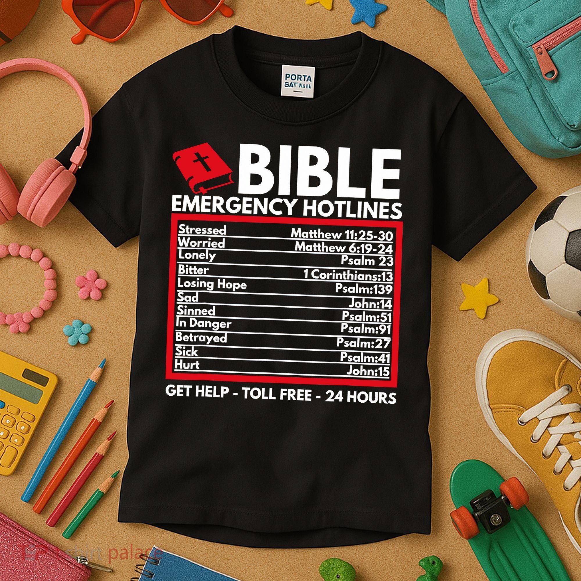Bible Emergency Numbers Funny Christian Bible Jesus Kids T-Shirt