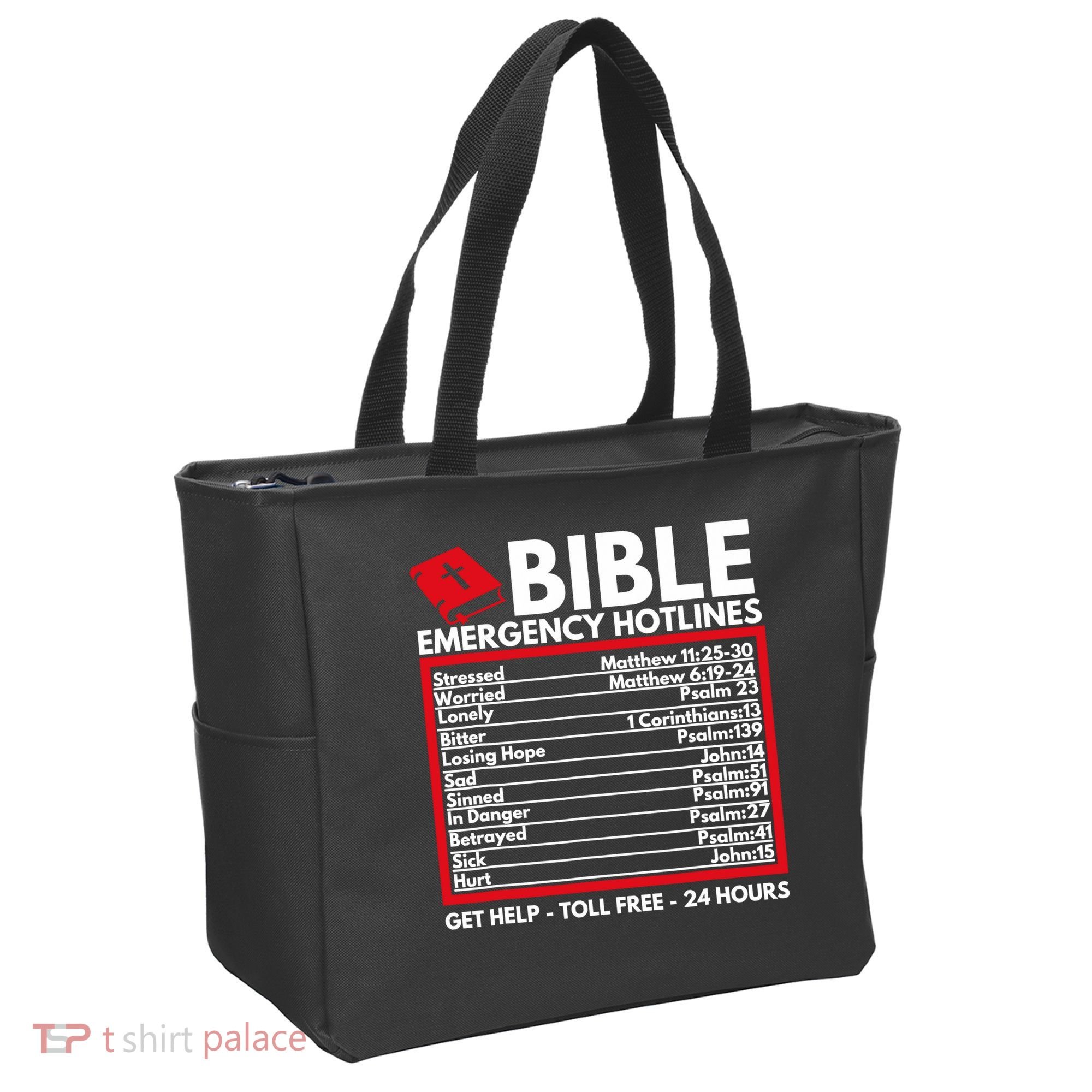 Bible Emergency Numbers Funny Christian Bible Jesus Tote Bag