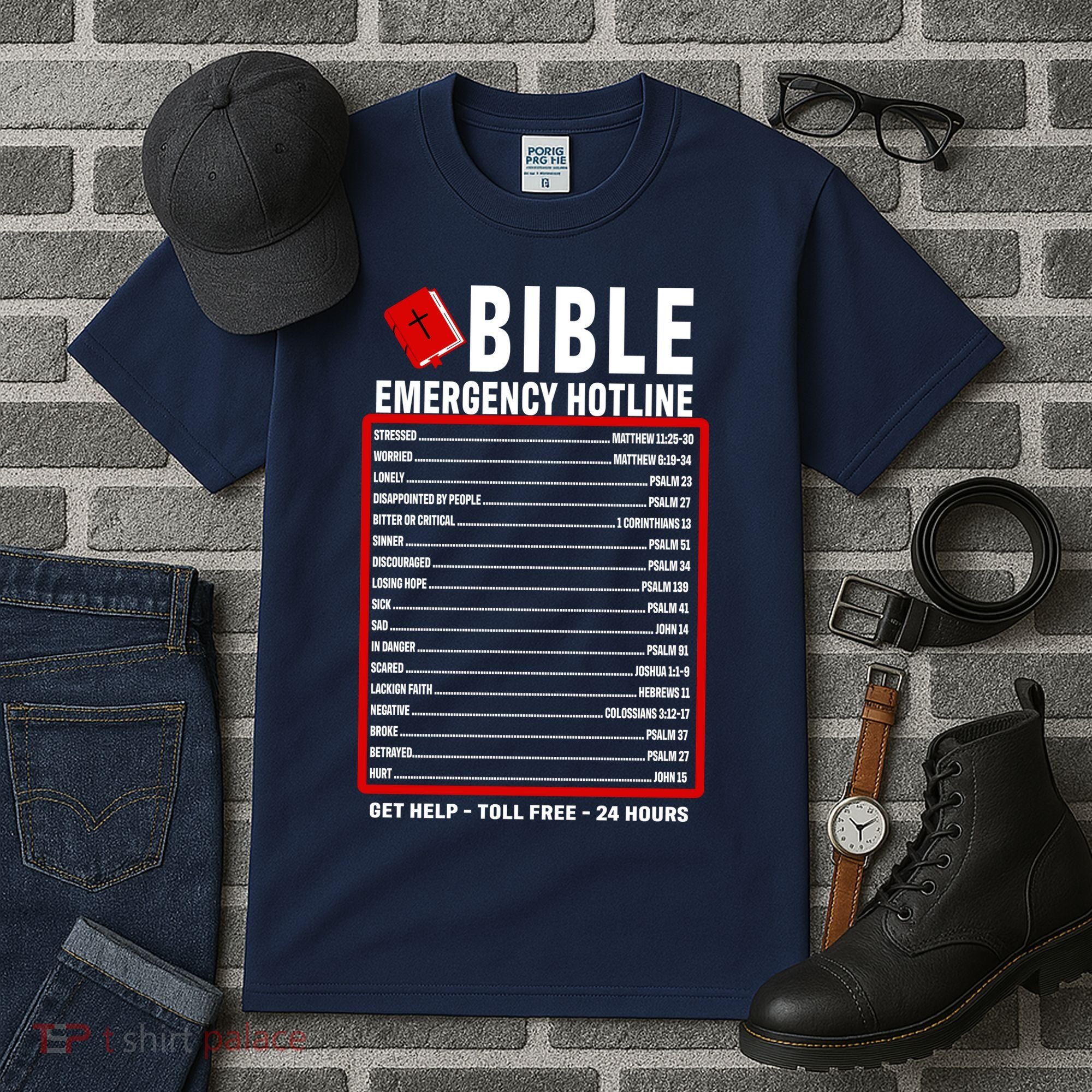 Bible Emergency Numbers Funny Christian Bible & Jesus Quotes Tall T-Shirt