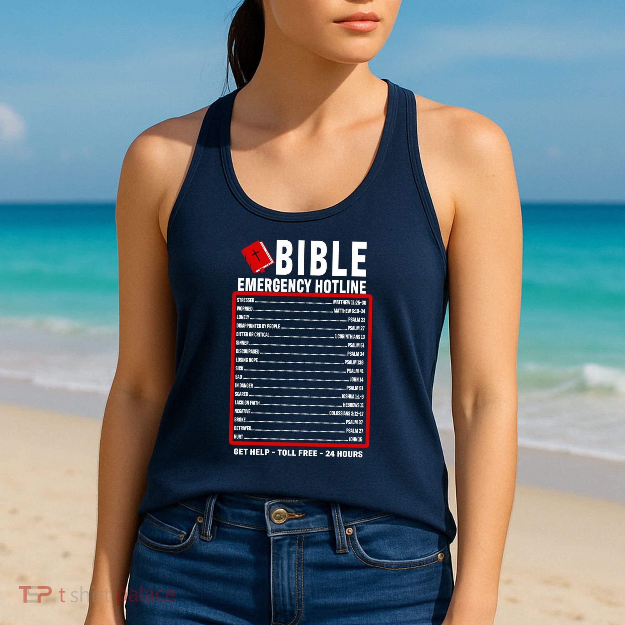 Bible Emergency Numbers Funny Christian Bible & Jesus Quotes Women's Tank Top