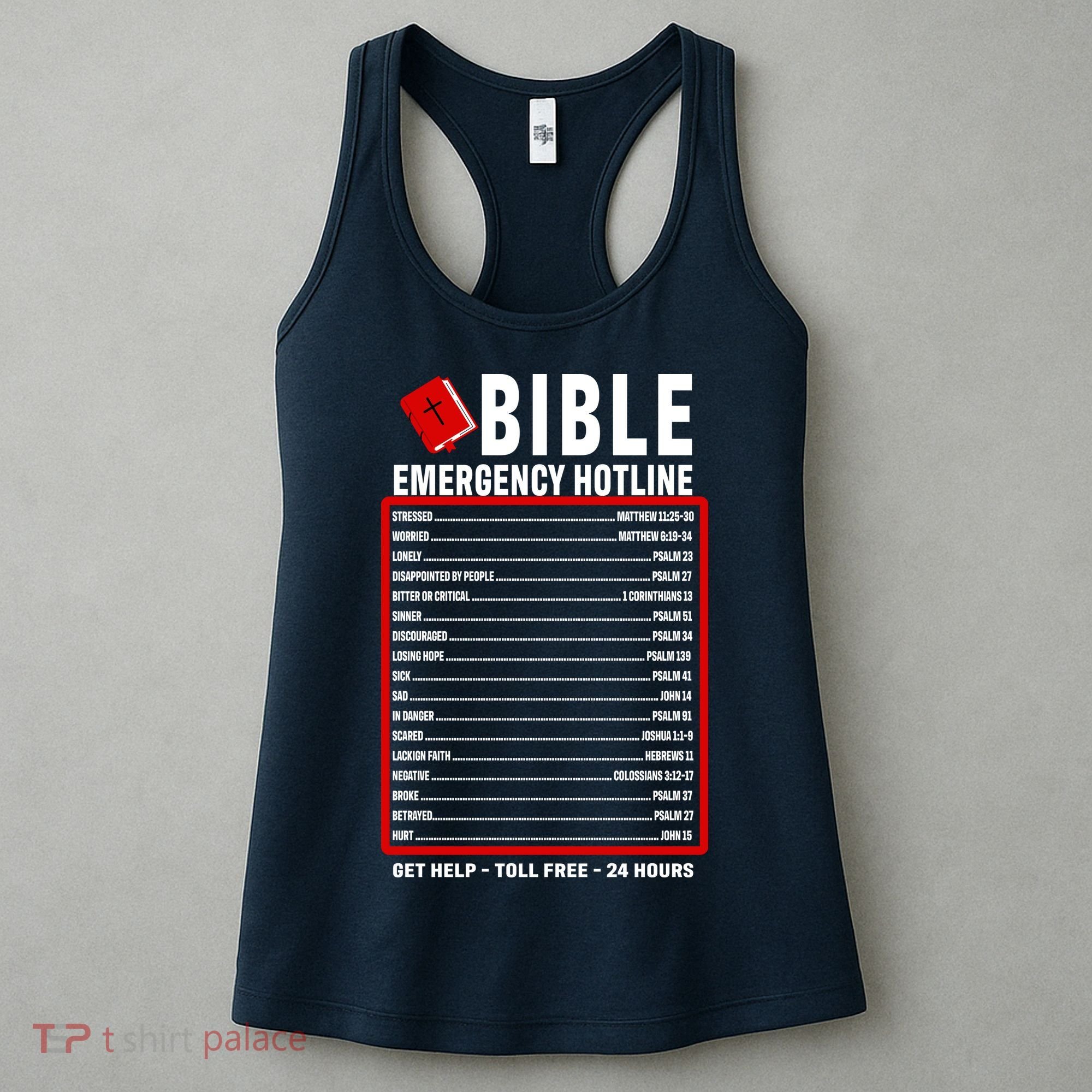 Bible Emergency Numbers Funny Christian Bible & Jesus Quotes Women's Tank Top
