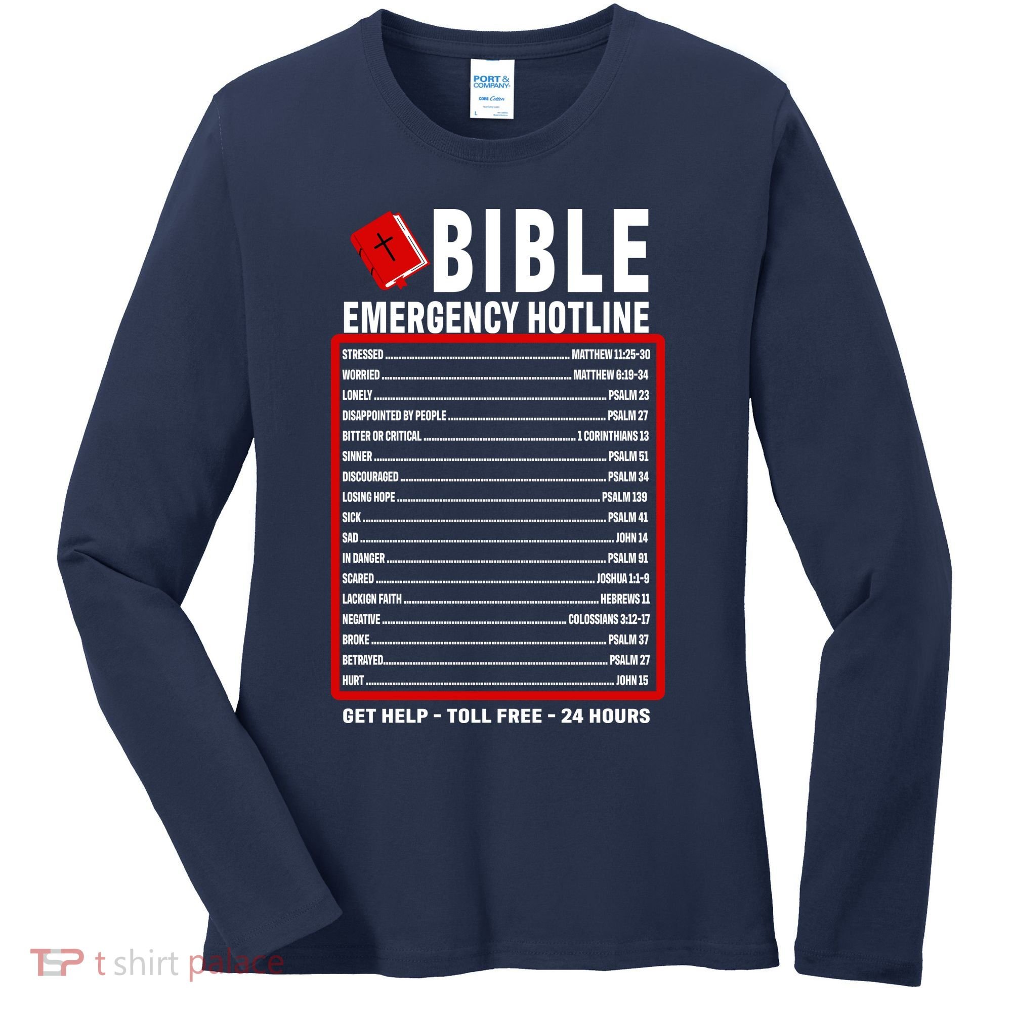 Bible Emergency Numbers Funny Christian Bible & Jesus Quotes Women's Long Sleeve Shirt