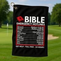 Bible Emergency Numbers Funny Christian Bible & Jesus Golf Towel thumb 1