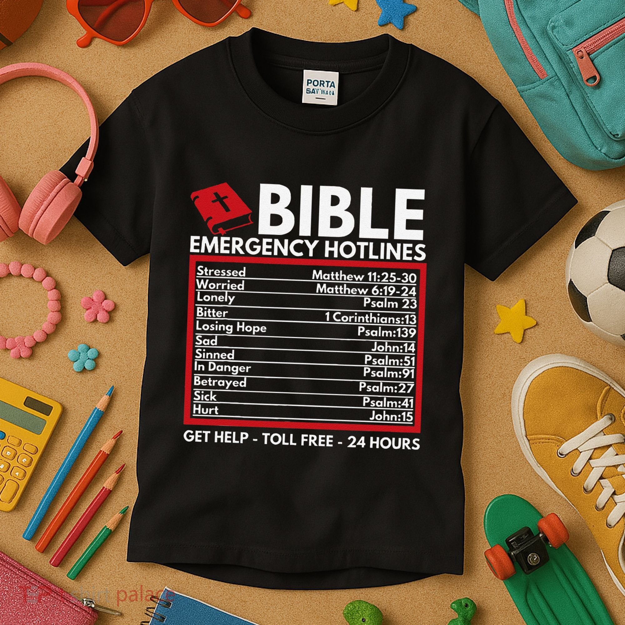 Bible Emergency Numbers Funny Christian Bible & Jesus Kids T-Shirt