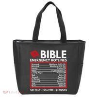 Bible Emergency Numbers Funny Christian Bible & Jesus Tote Bag thumb 0