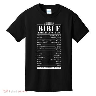 Bible Emergency Numbers Hotline Christian Verses Scriptures Kids T-Shirt