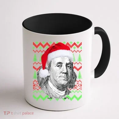 Benjamin Franklin Ugly Christmas Sweater Coffee Mug back