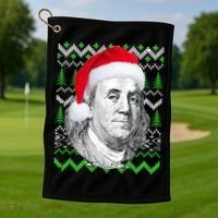 Benjamin Franklin Ugly Christmas Sweater Golf Towel thumb 1