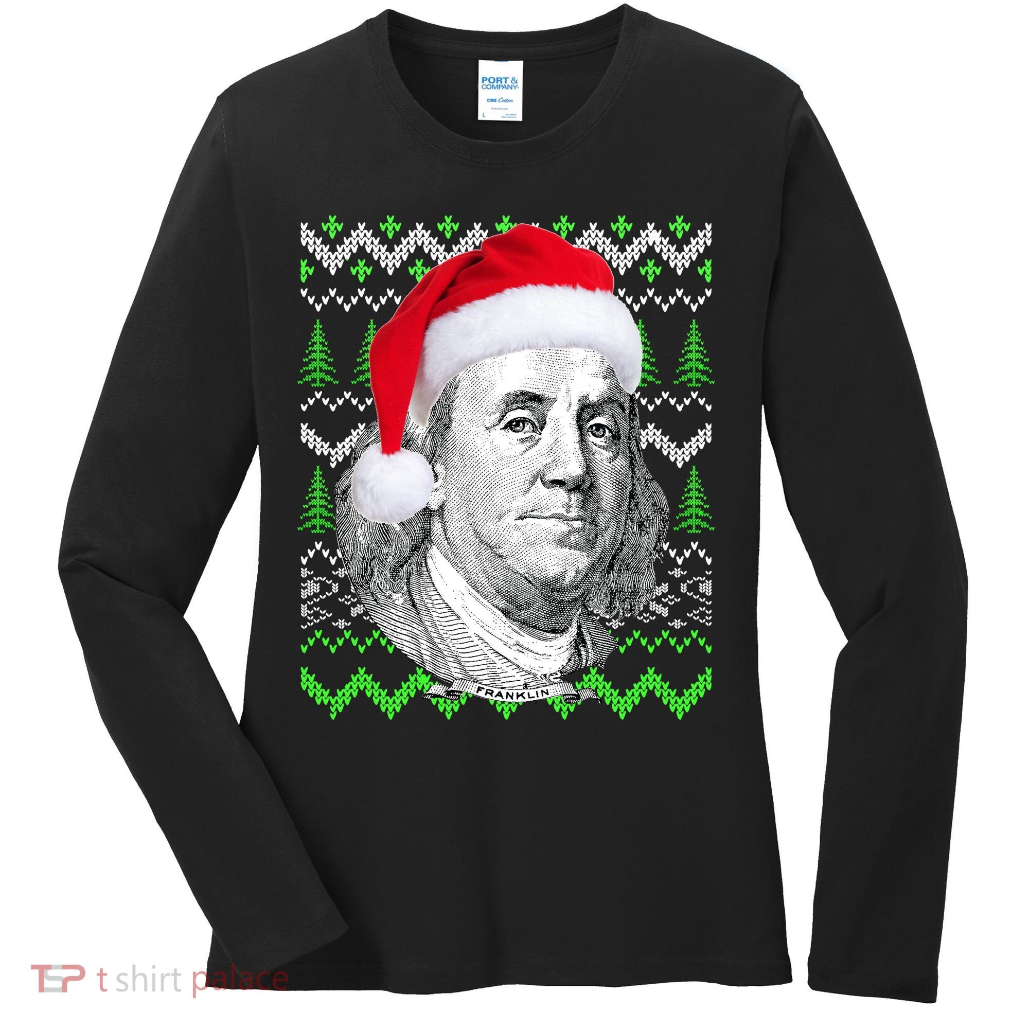 Benjamin Franklin Ugly Christmas Sweater Women's Long Sleeve Shirt