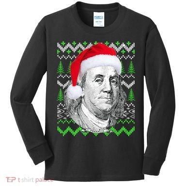 Benjamin Franklin Ugly Christmas Sweater Kids Long Sleeve Shirt