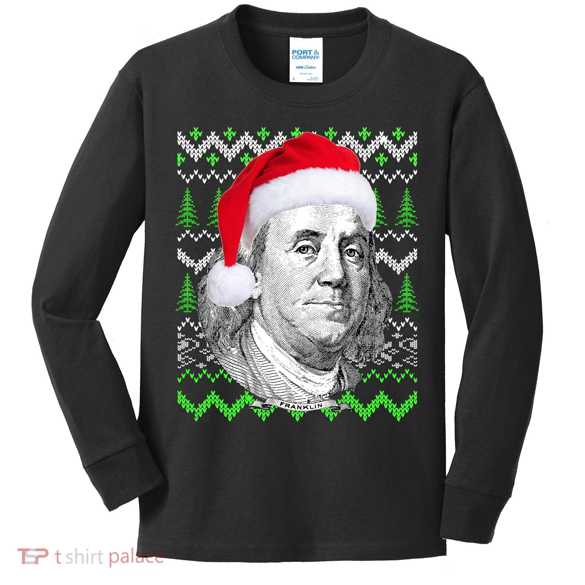 Benjamin Franklin Ugly Christmas Sweater Kids Long Sleeve Shirt