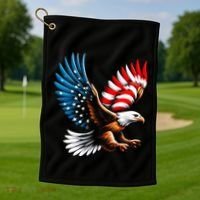 Bald Eagle & Patriotic American Flag 4th Of July Golf Towel thumb 1