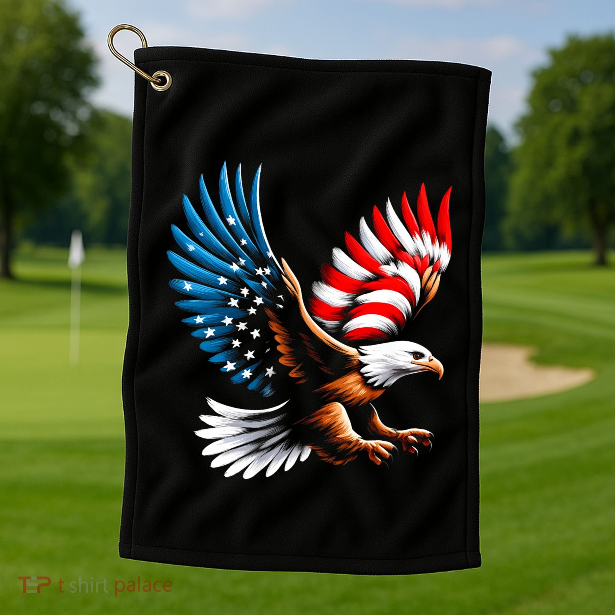 Bald Eagle & Patriotic American Flag 4th Of July Golf Towel