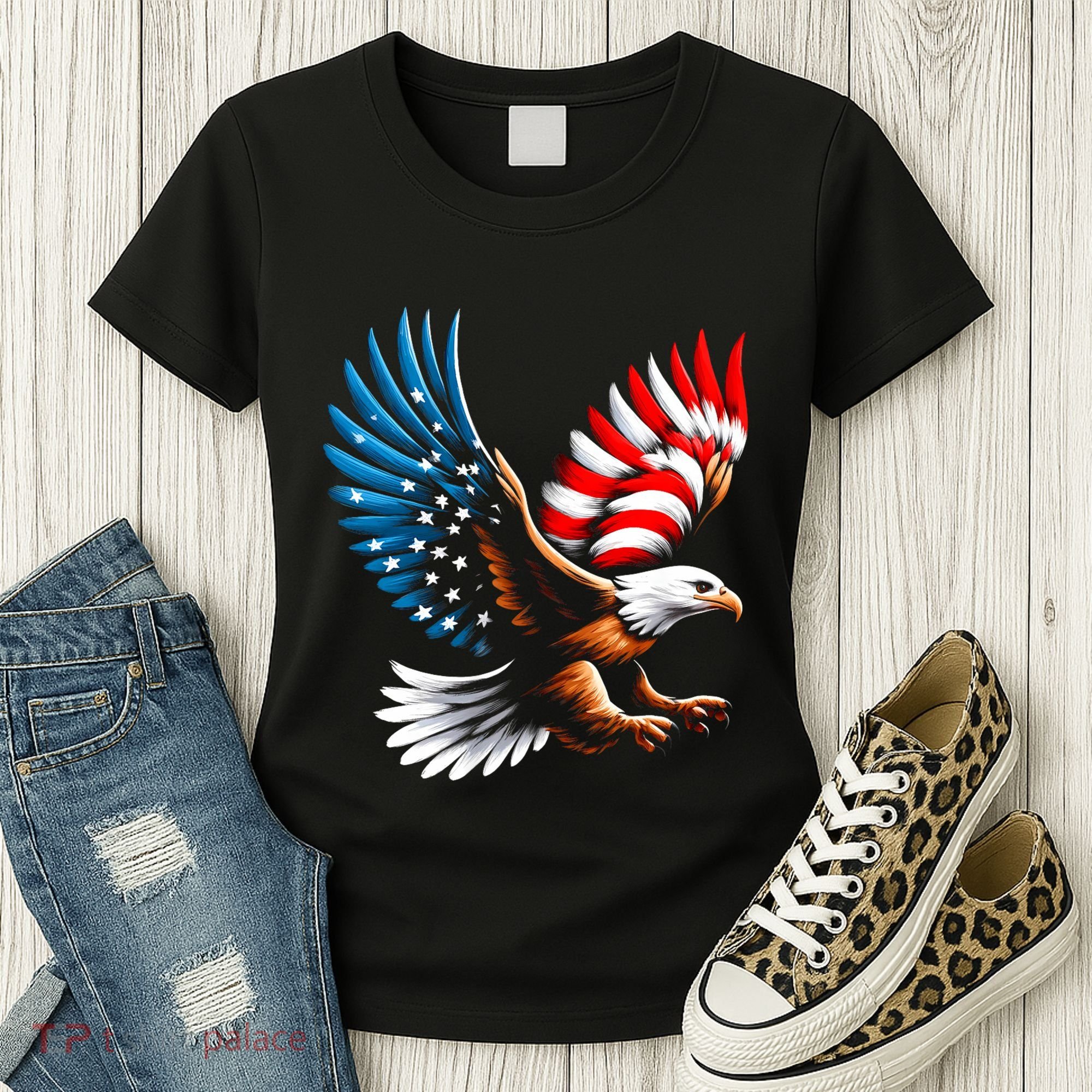 Bald Eagle & Patriotic American Flag 4th Of July Women's T-Shirt