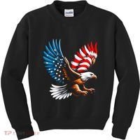 Bald Eagle & Patriotic American Flag 4th Of July Kids Sweatshirt thumb 0