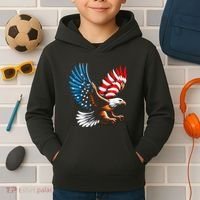 Bald Eagle & Patriotic American Flag 4th Of July Kids Hoodie thumb 2
