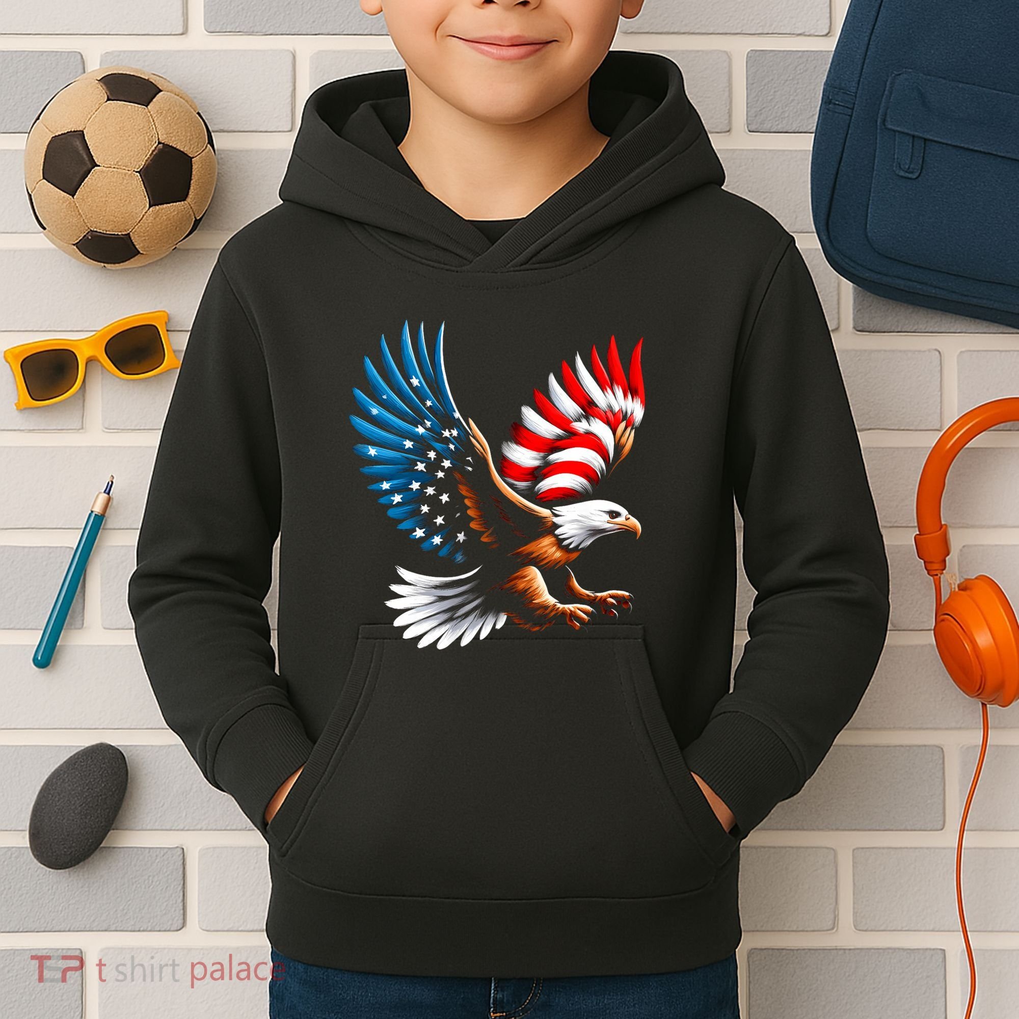 Bald Eagle & Patriotic American Flag 4th Of July Kids Hoodie