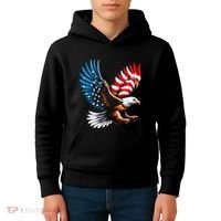 Bald Eagle & Patriotic American Flag 4th Of July Kids Hoodie thumb 4