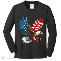 Bald Eagle & Patriotic American Flag 4th Of July Kids Long Sleeve Shirt thumb 0