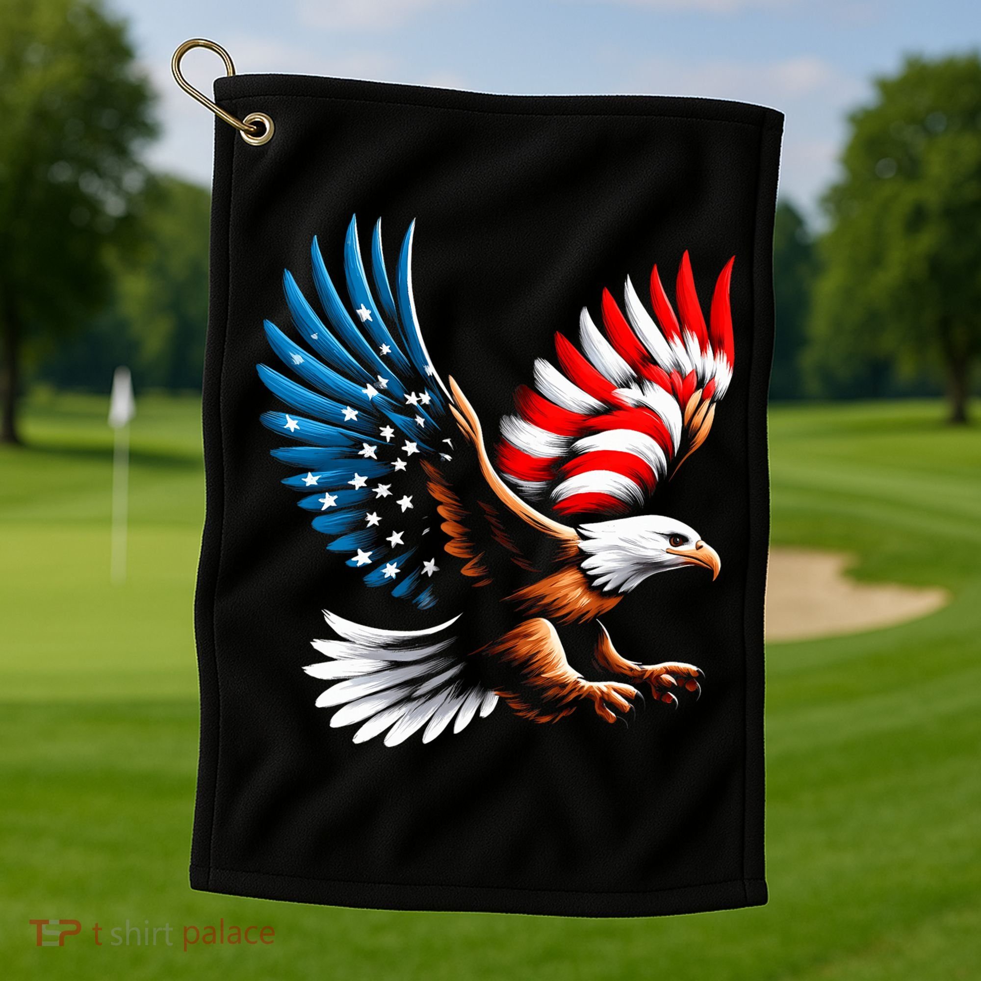 Bald Eagle & Patriotic American Flag 4th Of July Golf Towel