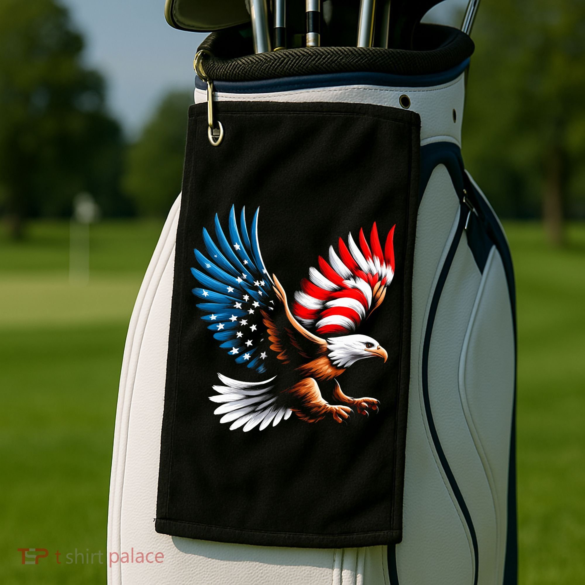 Bald Eagle & Patriotic American Flag 4th Of July Golf Towel