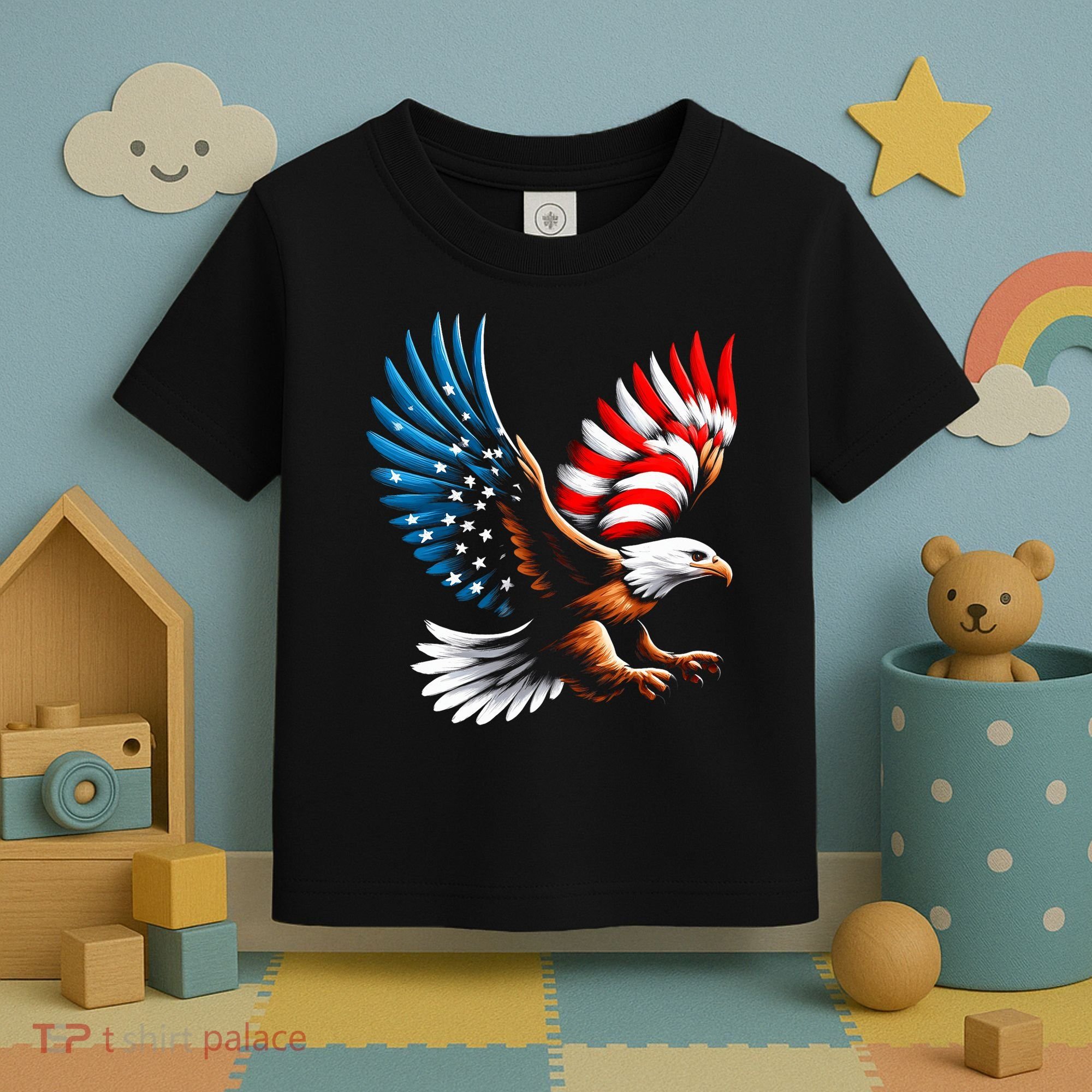Bald Eagle & Patriotic American Flag 4th Of July Toddler T-Shirt