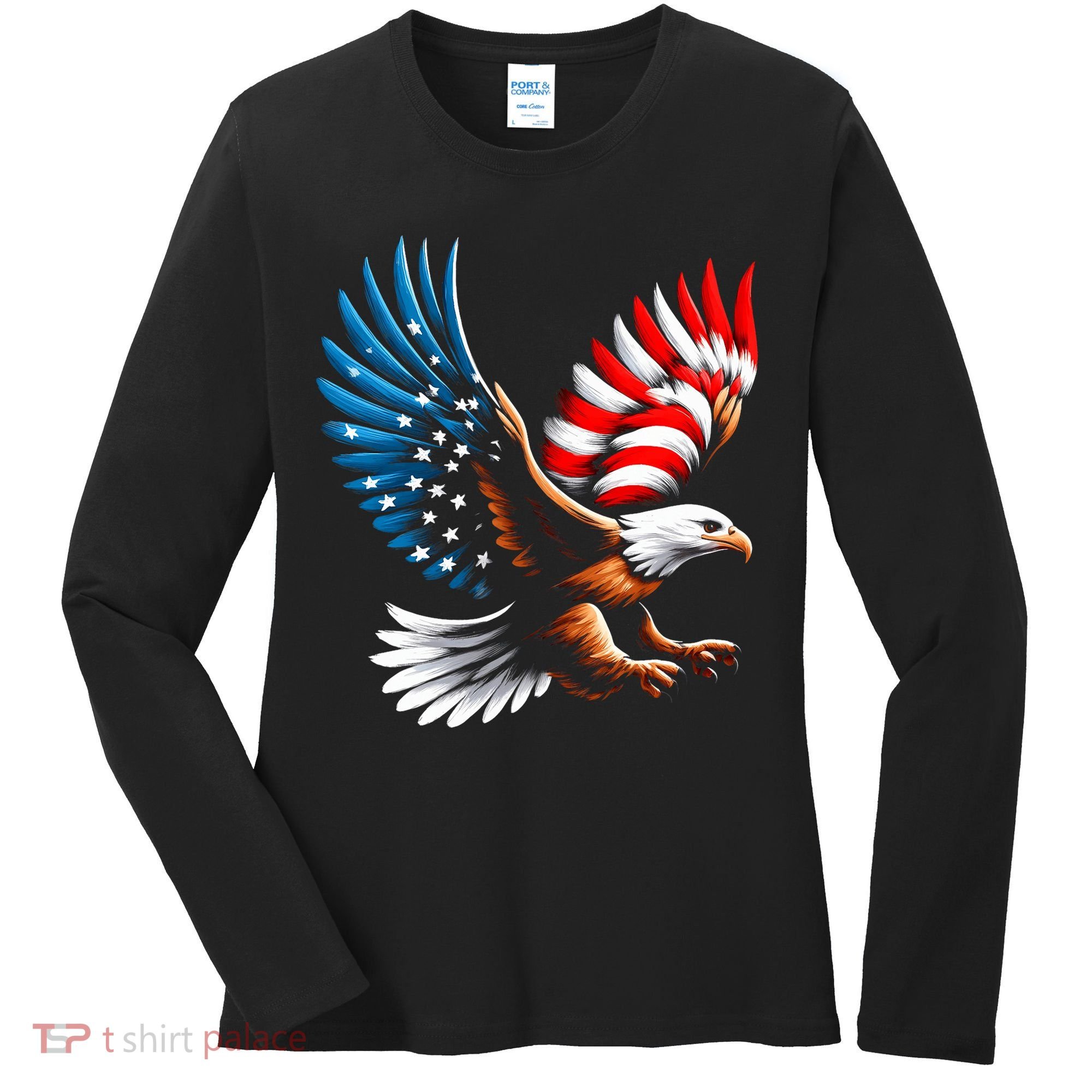Bald Eagle & Patriotic American Flag 4th Of July Women's Long Sleeve Shirt
