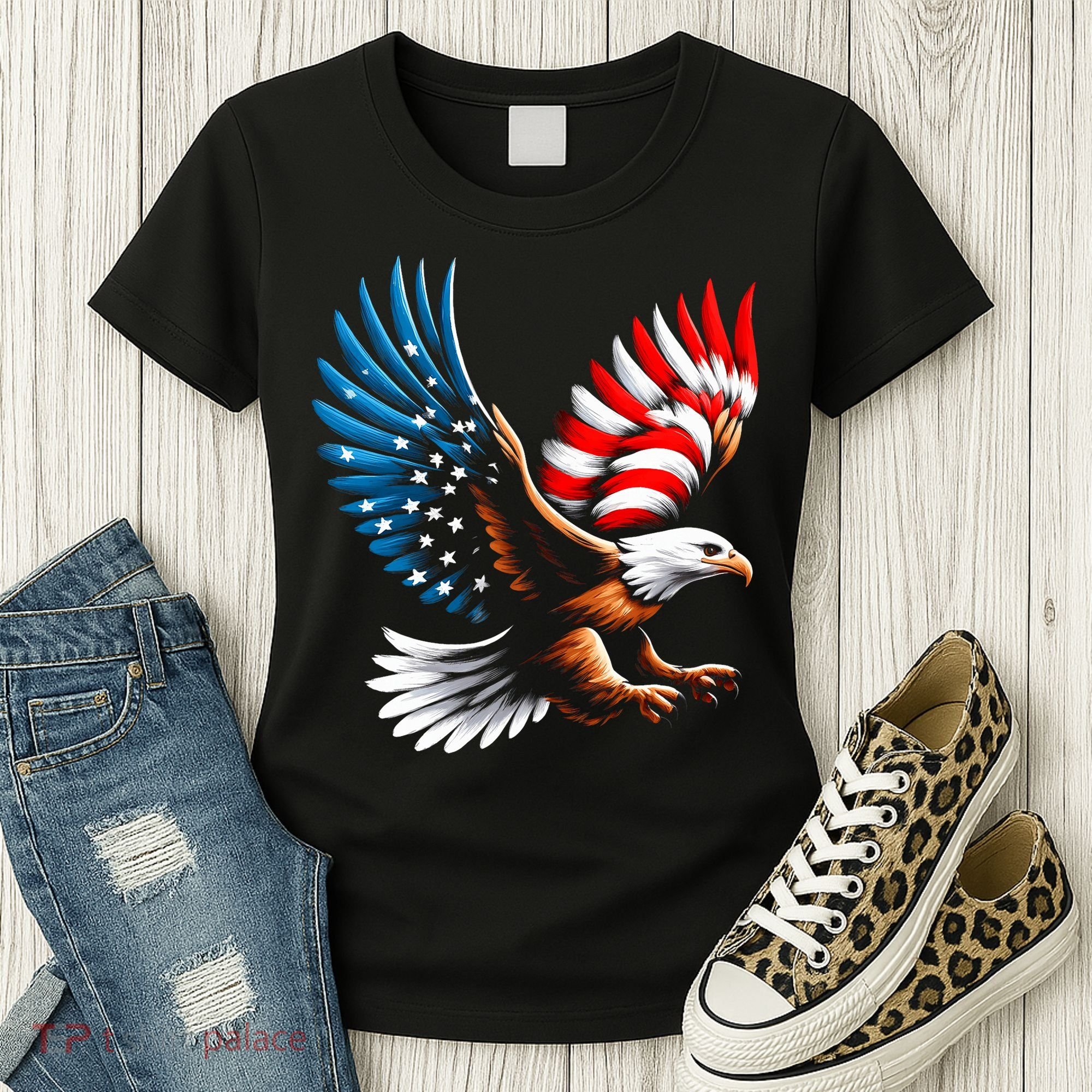 Bald Eagle & Patriotic American Flag 4th Of July Women's T-Shirt