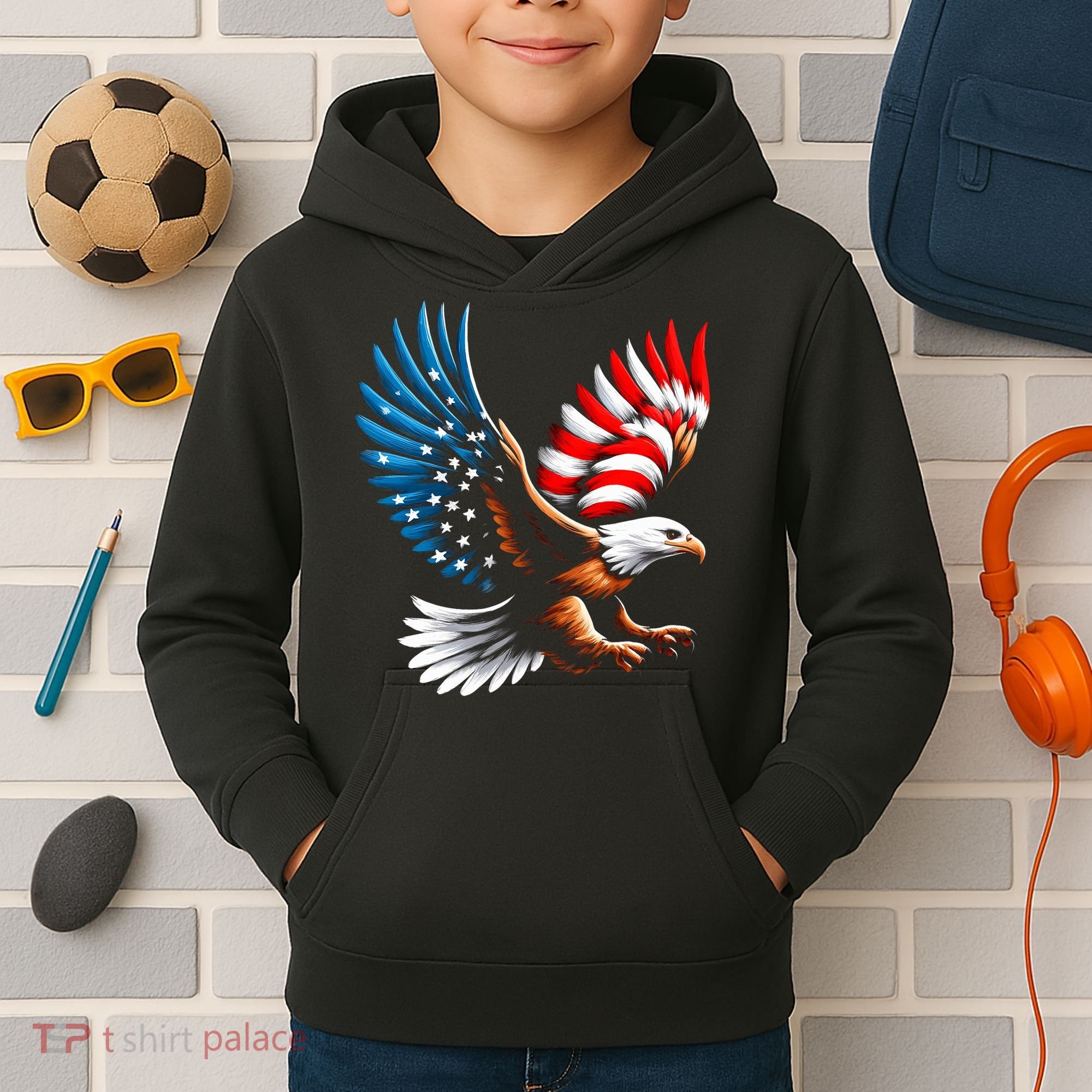 Bald Eagle & Patriotic American Flag 4th Of July Kids Hoodie
