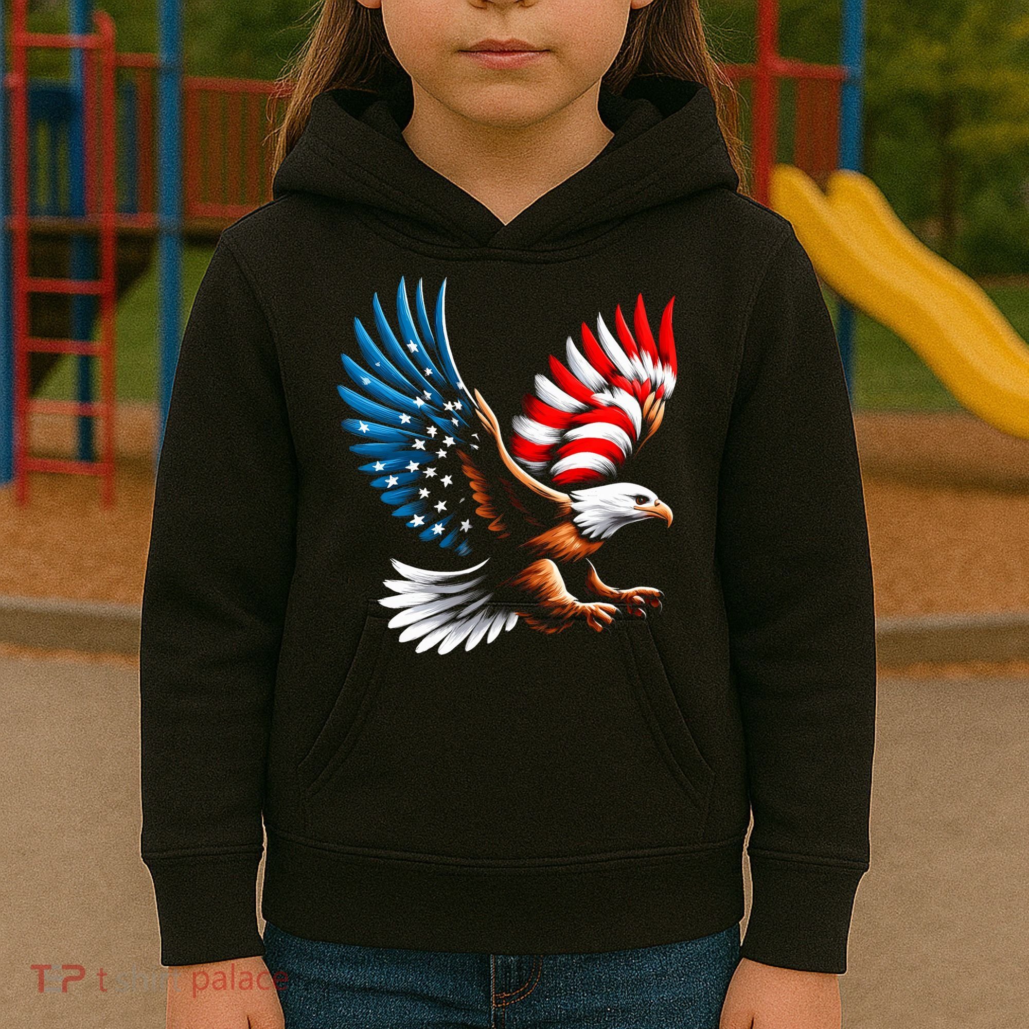 Bald Eagle & Patriotic American Flag 4th Of July Kids Hoodie