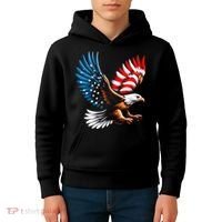 Bald Eagle & Patriotic American Flag 4th Of July Kids Hoodie thumb 4