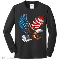 Bald Eagle & Patriotic American Flag 4th Of July Kids Long Sleeve Shirt thumb 0