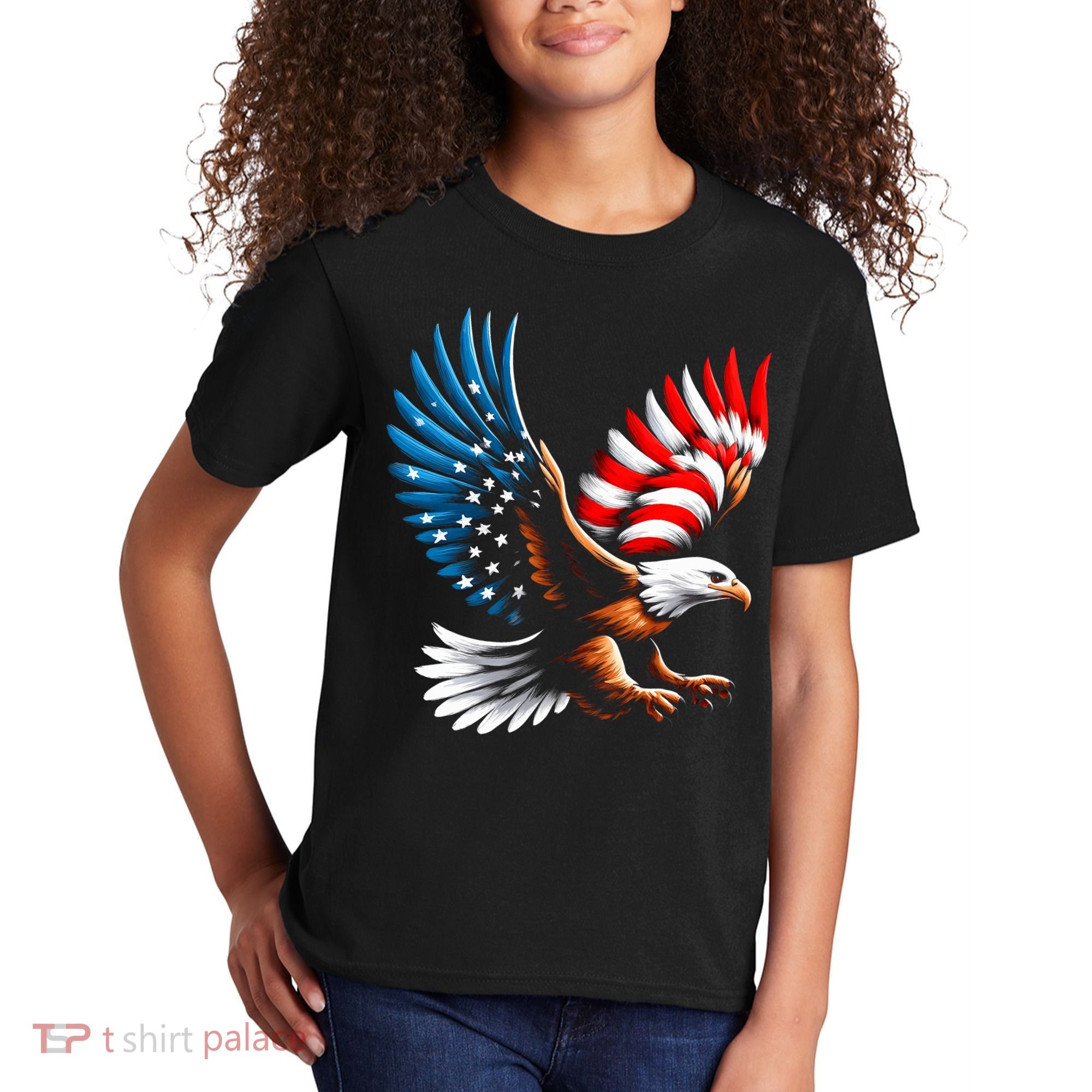 Bald Eagle & Patriotic American Flag 4th Of July Kids T-Shirt