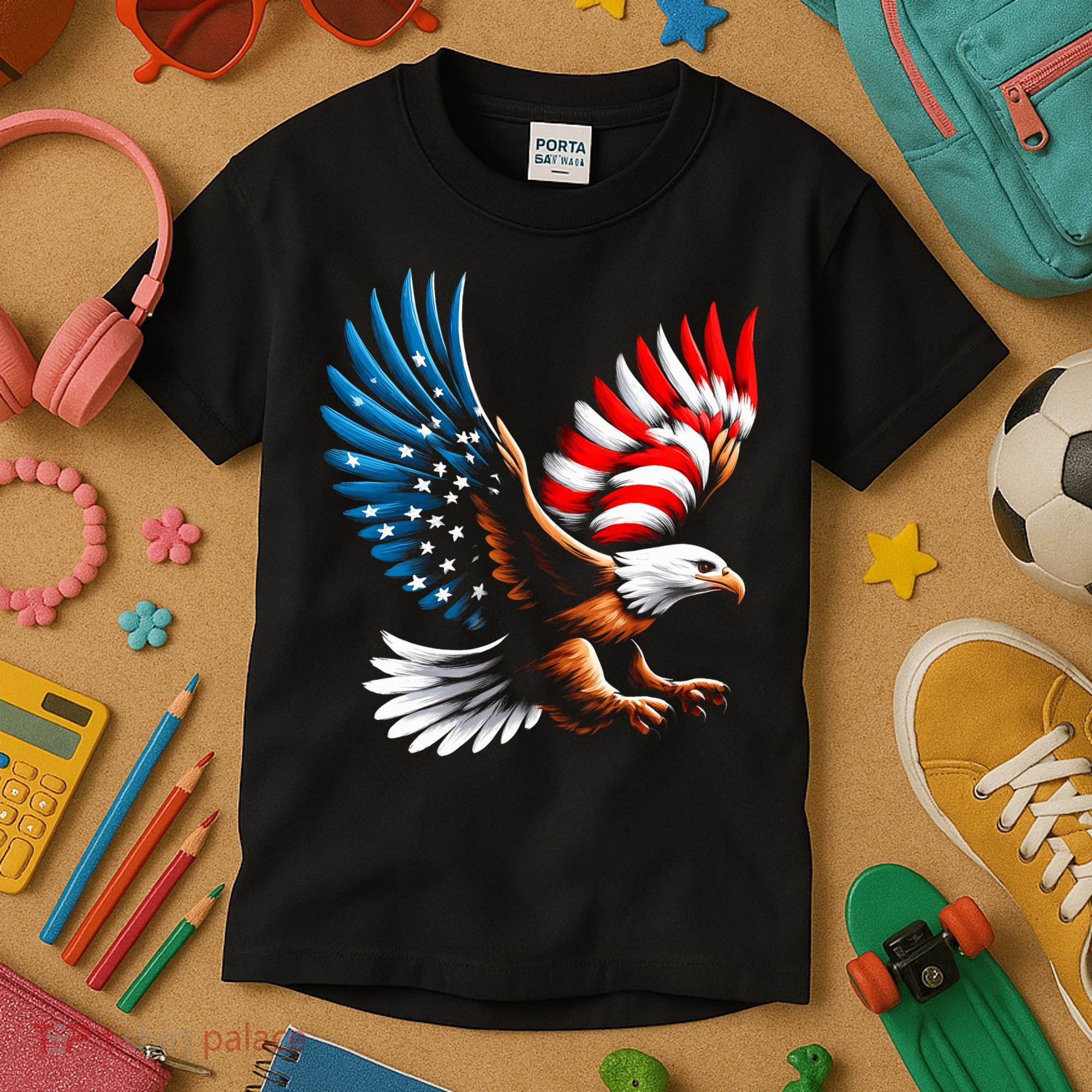 Bald Eagle & Patriotic American Flag 4th Of July Kids T-Shirt