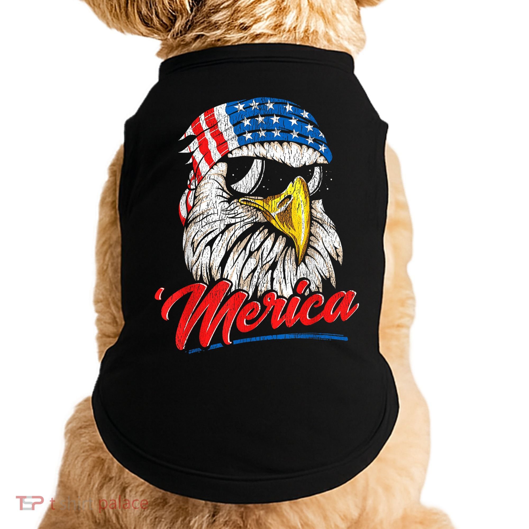 Bald Eagle Proud Patriotic American US Flag 4th Of July Doggie Tank