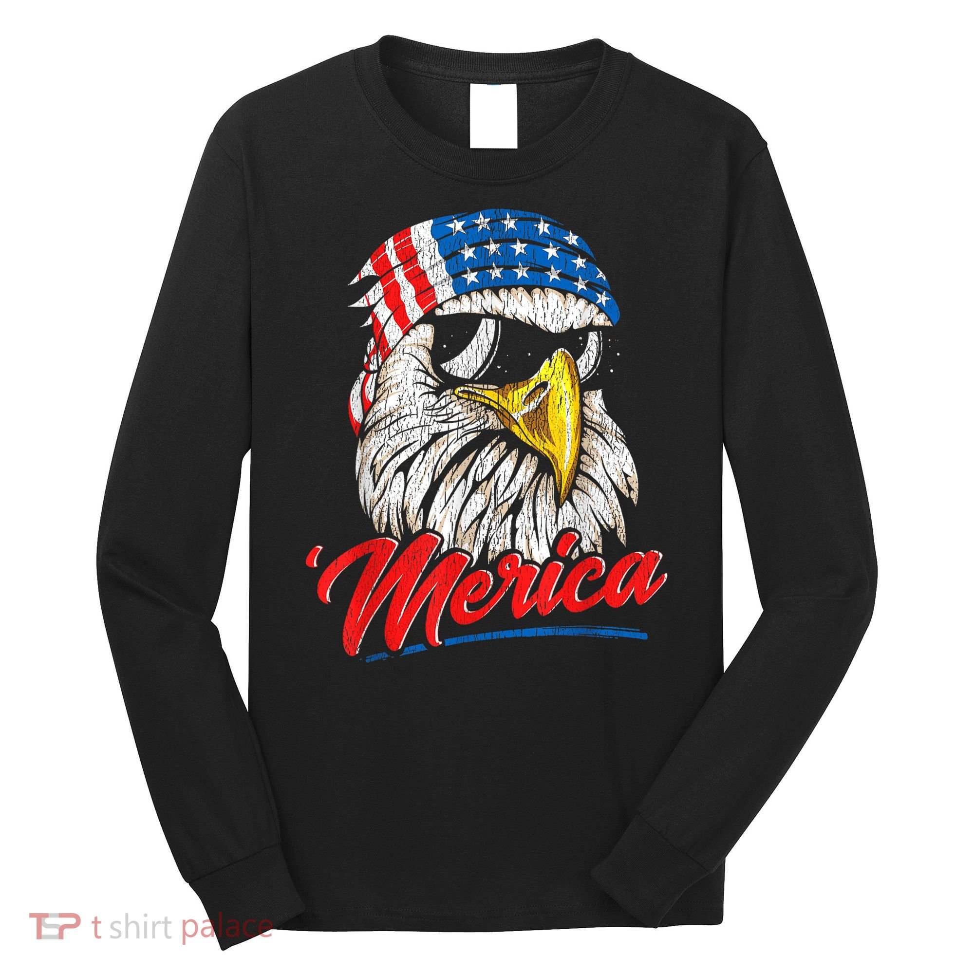 Bald Eagle Proud Patriotic American US Flag 4th Of July Long Sleeve Shirt