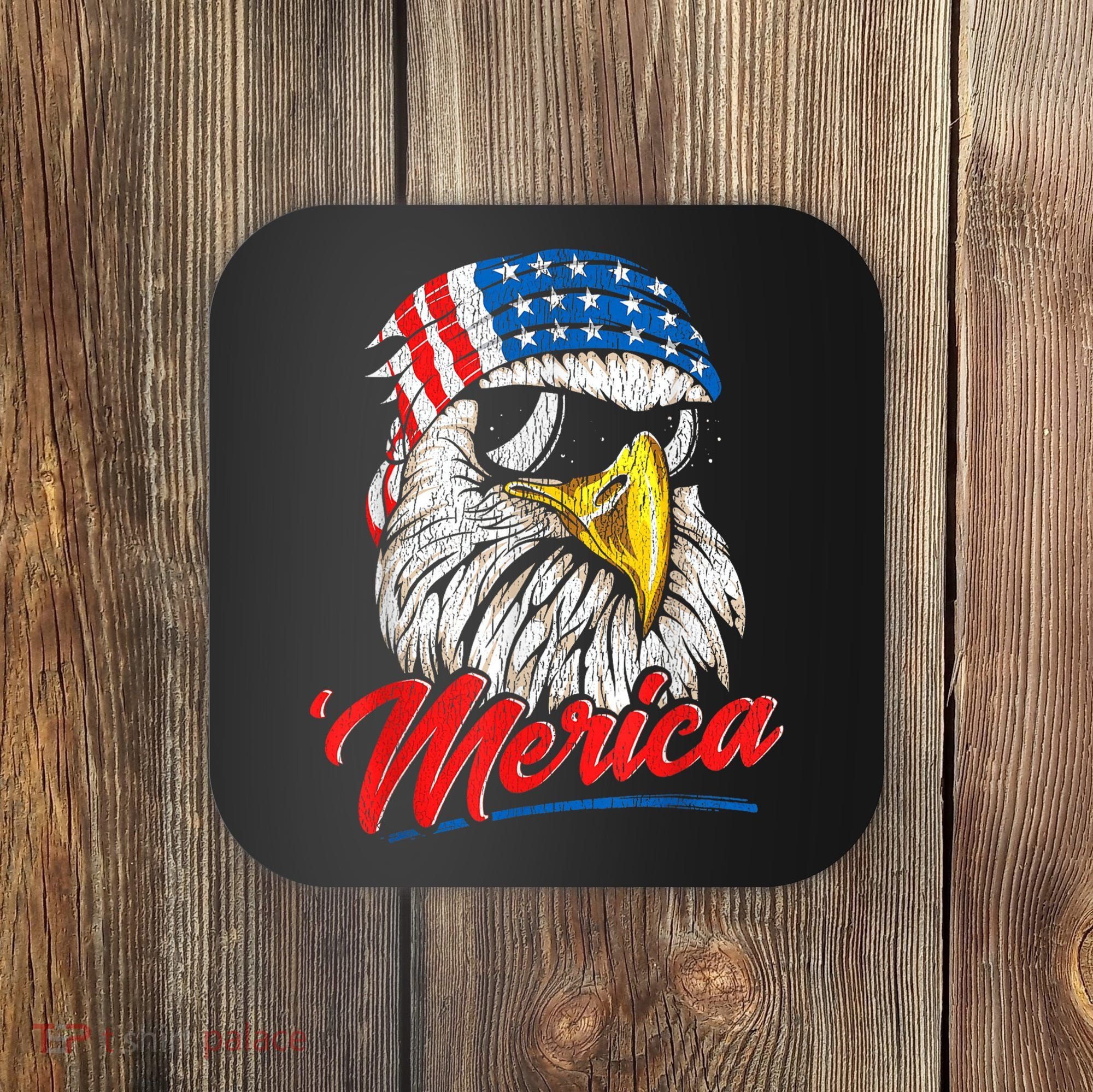 Bald Eagle Proud Patriotic American US Flag 4th Of July Coaster