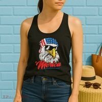Bald Eagle Proud Patriotic American US Flag 4th Of July Women's Tank Top thumb 2