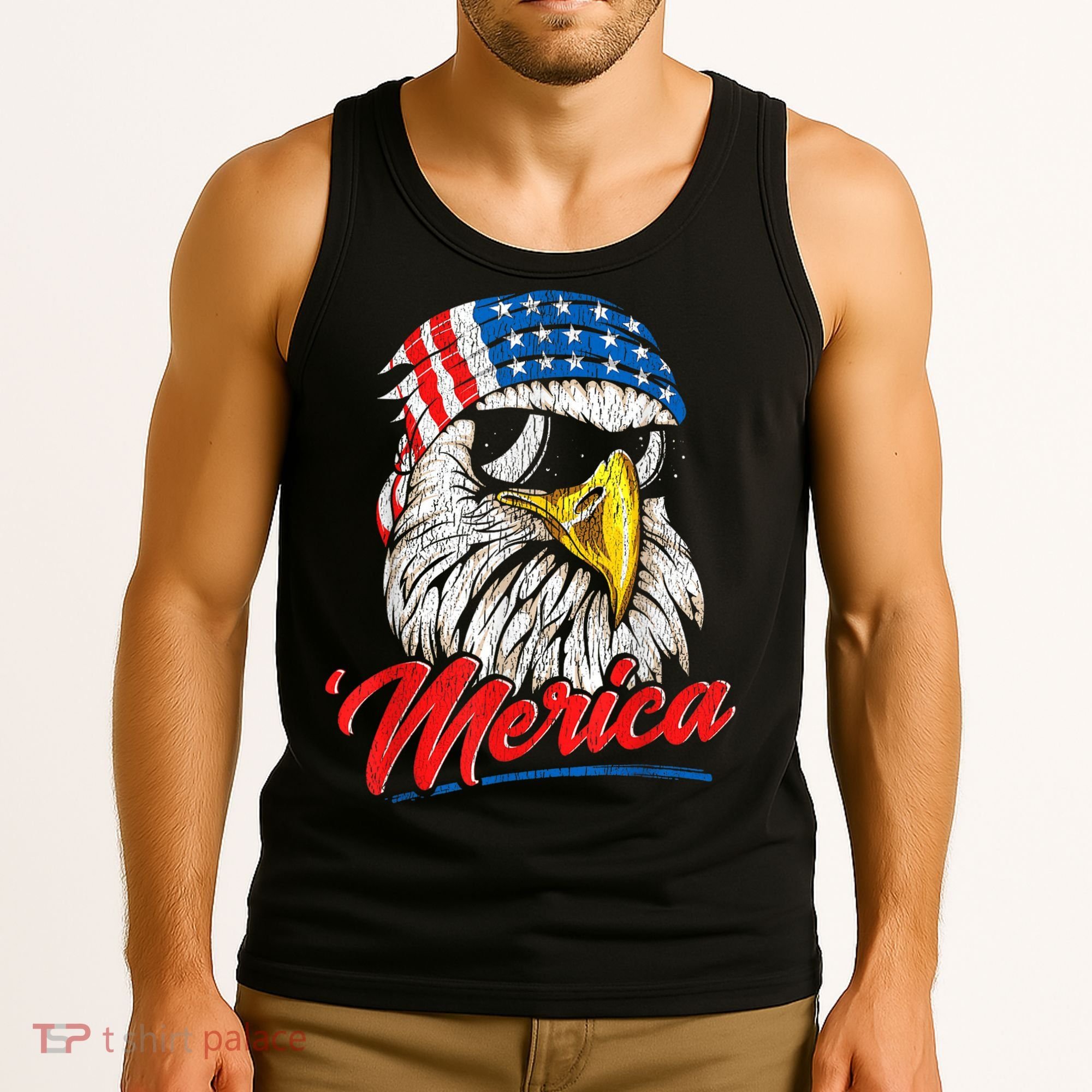 Bald Eagle Proud Patriotic American US Flag 4th Of July Tank Top