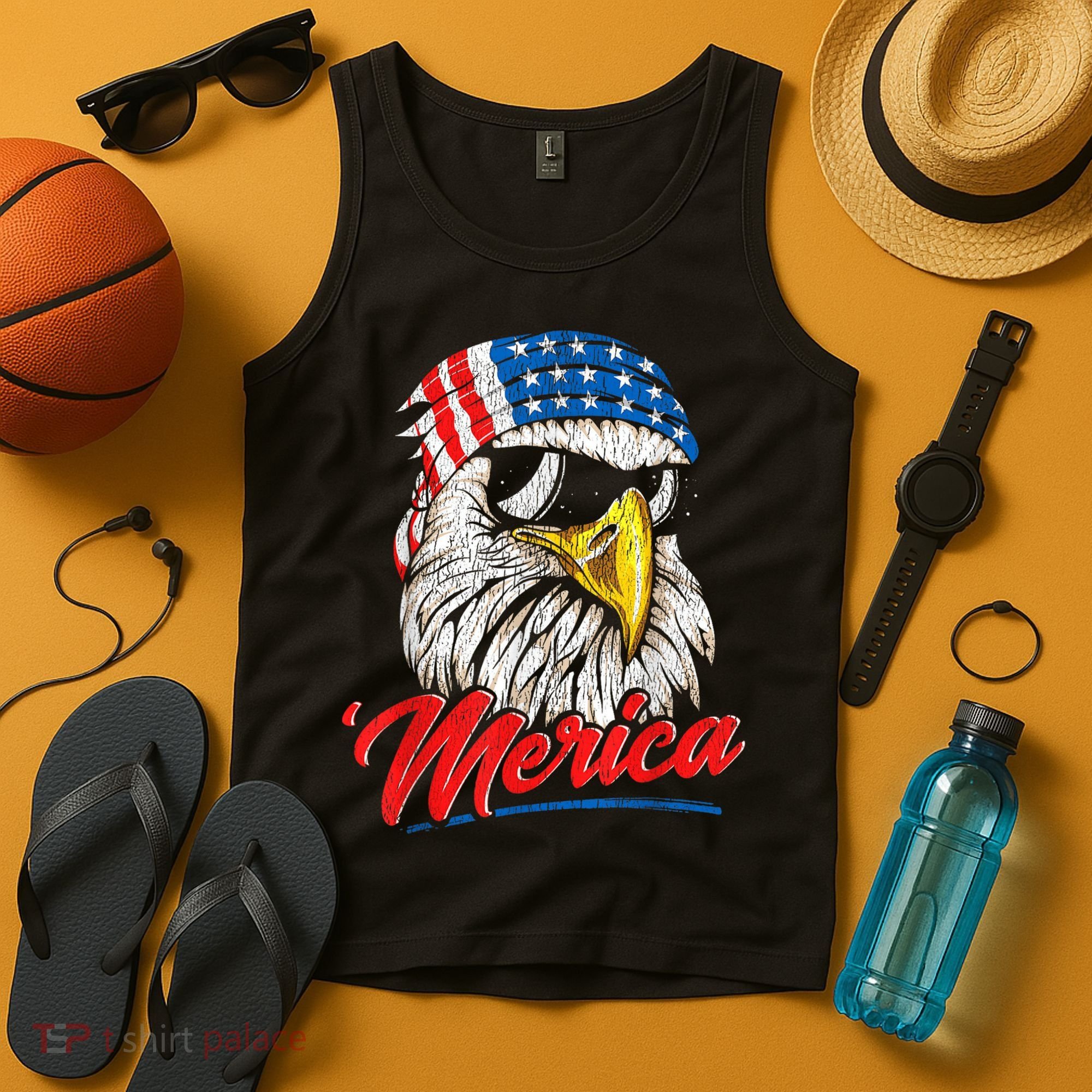 Bald Eagle Proud Patriotic American US Flag 4th Of July Tank Top