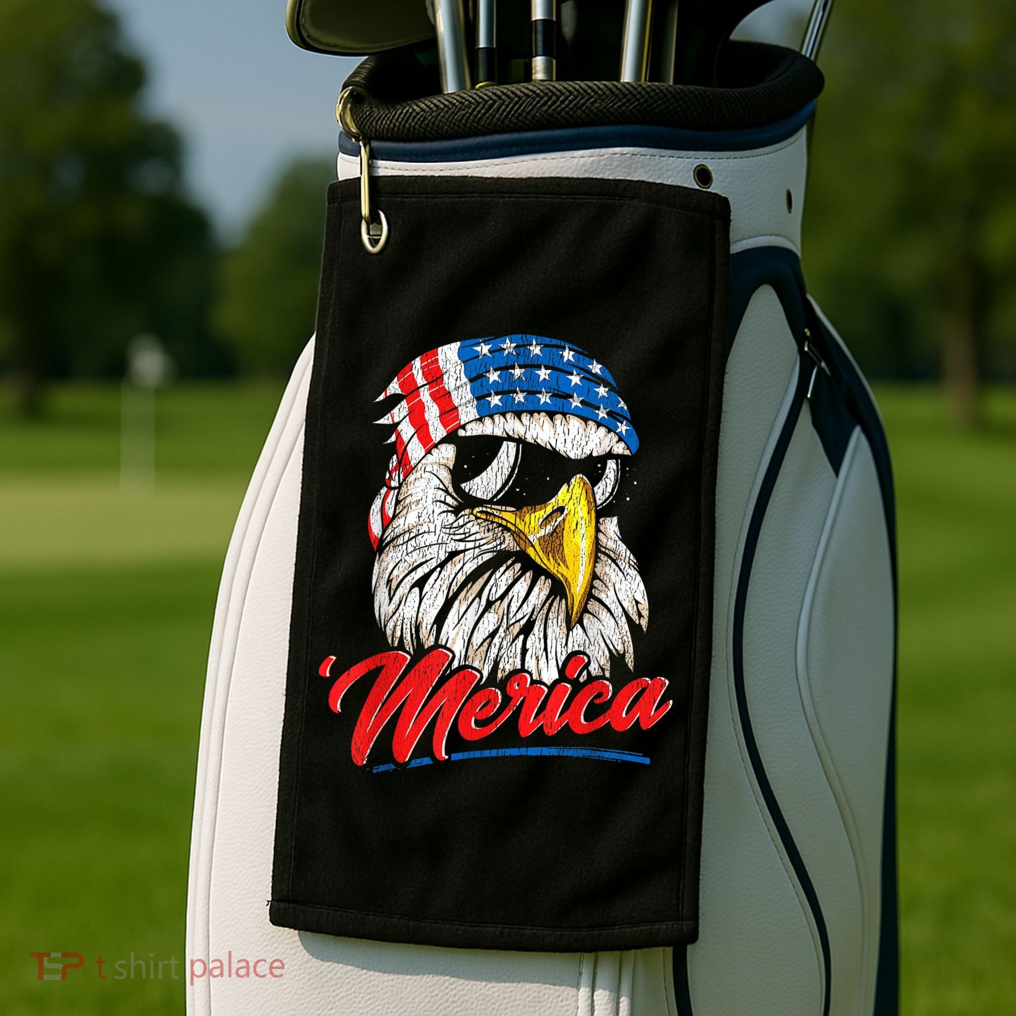Bald Eagle Proud Patriotic American US Flag 4th Of July Golf Towel