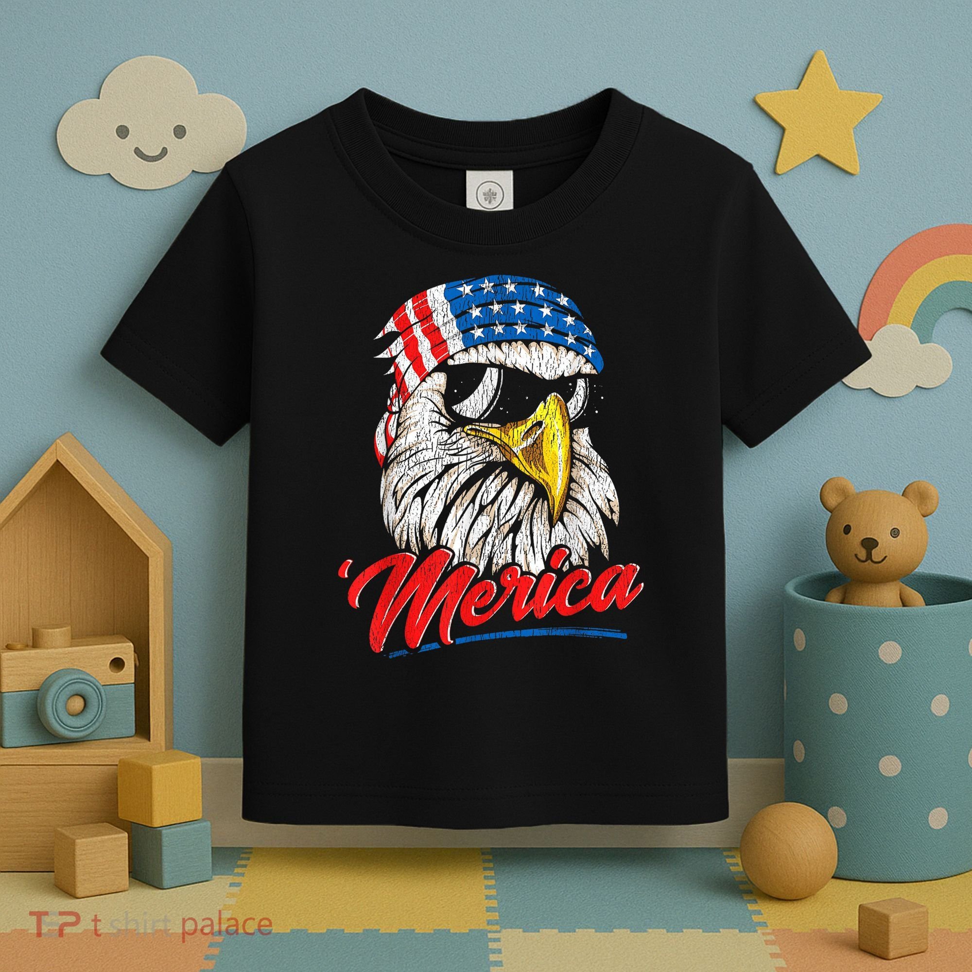 Bald Eagle Proud Patriotic American US Flag 4th Of July Toddler T-Shirt