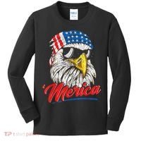 Bald Eagle Proud Patriotic American US Flag 4th Of July Kids Long Sleeve Shirt thumb 0