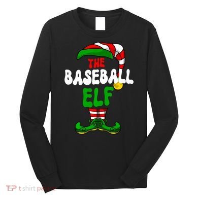 Baseball Elf Pajama Matching Group Christmas Holiday Long Sleeve Shirt