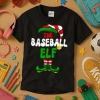 Baseball Elf Pajama Matching Group Christmas Holiday Kids T-Shirt thumb 3