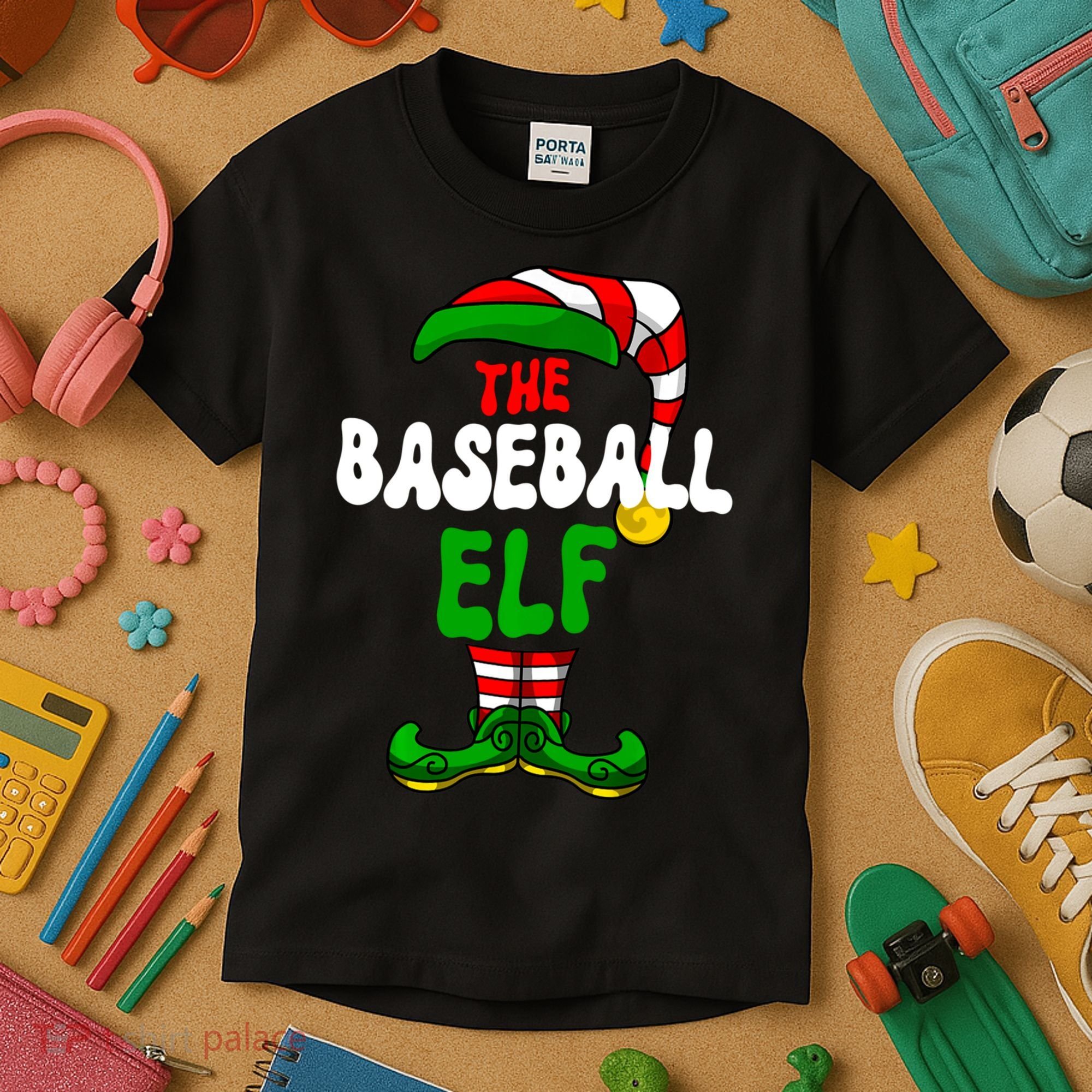 Baseball Elf Pajama Matching Group Christmas Holiday Kids T-Shirt
